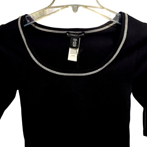 Sincerely Jules Black Cropped Top M/L Scoop Neck Long Sleeve Grunge Witchy NWT - Picture 2 of 6